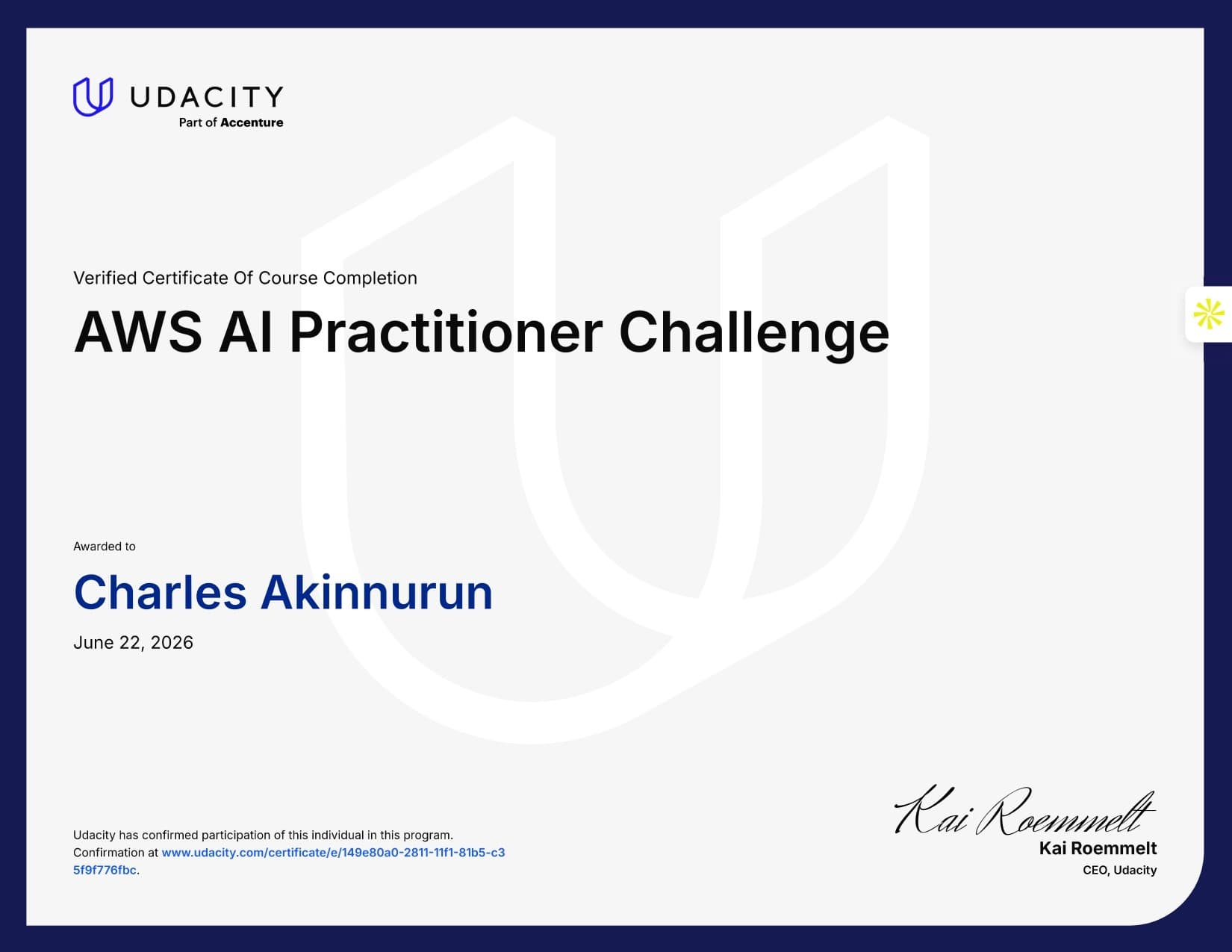 Udacity Graduation Certificate